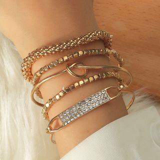 Set Of 5: Rhinestone / Alloy Bracelet / Bangle (various Designs) 01 - Gold - One Size