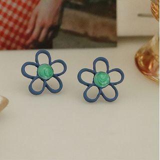 Flower Alloy Earring 1 Pair - Dark Blue & Green - One Size