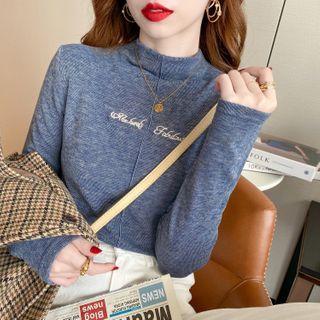 Mock-neck Embroidered Warmer Top In 5 Colors