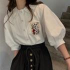 Embroidered Short-sleeve Shirt / Midi A-line Skirt