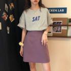 Set: Lettering Short-sleeve T-shirt + Plain Mini A-line Skirt