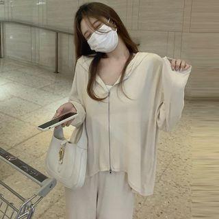 Hooded Zip-up Jacket / Cropped Camisole Top / Wide Leg Pants
