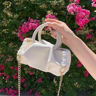 Chain Top Handle Shirred Crossbody Bag