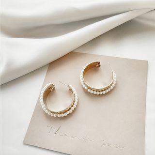 Beaded Hoop Earring 925 Sterling Silver - Gold - One Size