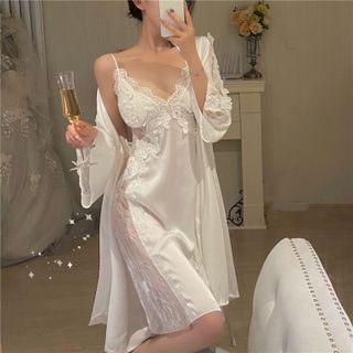Spaghetti Strap Lace Trim Sleep Dress / Robe