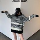 Long-sleeve Striped Loose-fit Sweater Black & White - One Size