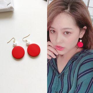 Faux Pearl Disc Drop Hook Earring/ Clip-on Earring