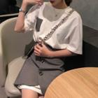 Set: Elbow-sleeve Paneled Mini T-shirt Dress + A-line Skirt