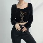 Velvet Lace-up Front Long Sleeve Top