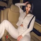 Collared Cropped Slim-fit Zip-up Jacket