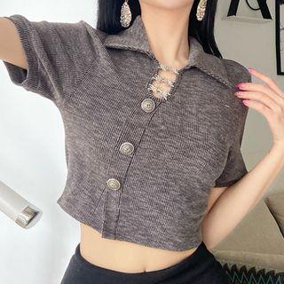 Short-sleeve Rhinestone Crop Top