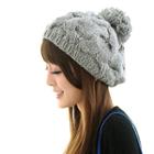 Cable-knit Beanie Gray - One Size
