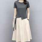Set: Short-sleeve Asymmetrical T-shirt + A-line Skirt