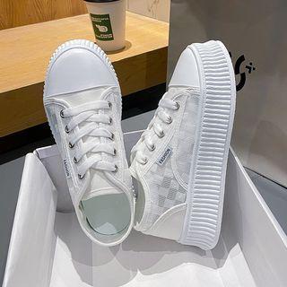 Checkerboard Mesh Panel Platform Sneakers