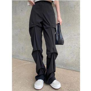 High-waist Shirred Straight Leg Pants