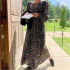 Dotted Drawstring-waist Long Dress