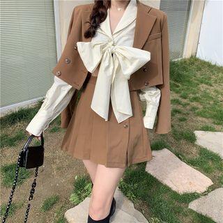 Bow Cropped Shirt / Blazer / High-waist Accordion Pleat Semi Skirt