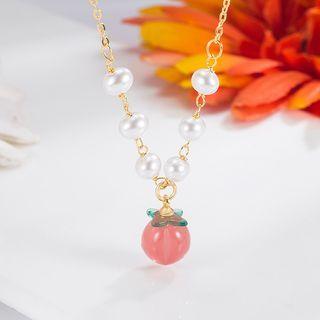 Peach Pendant Freshwater Pearl Alloy Necklace Gold - One Size