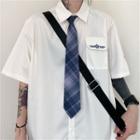 Set: Short-sleeve Embroidered Shirt + Plaid Necktie