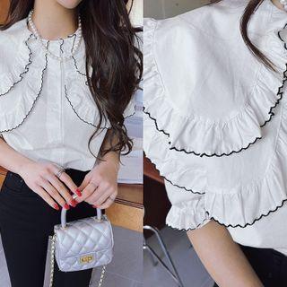 Layered-capelet Stitched Blouse Ivory - One Size