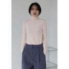 Turtle-neck Knit Top Nude - One Size