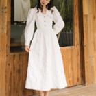 Lantern-sleeve Rhinestone Buttoned Midi Dress