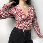 V-neck Heart Printed Blouse