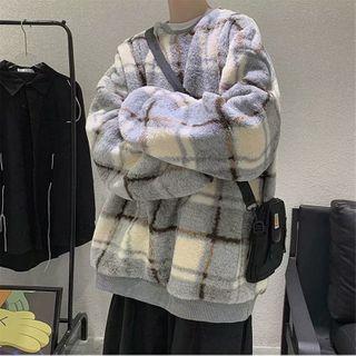 Plaid Faux Shearling Sweatshirt