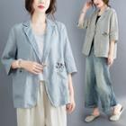Embroidered 3/4-sleeve Blazer