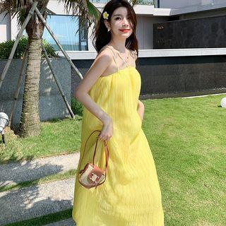 Spaghetti-strap Maxi A-line Dress Yellow - One Size
