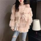One-shoulder Furry Fringed Sweater