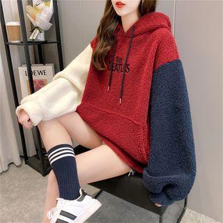 Lettering Color Block Fleece Hoodie