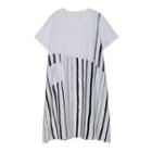 Elbow-sleeve Striped Midi T-shirt Dress White - One Size