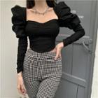 Long-sleeve Puffy Square-neck Crop Top