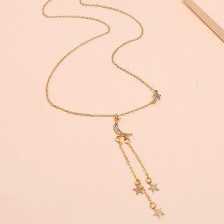 Rhinestone Alloy Star Pendant Necklace Kc Gold - White - One Size