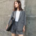 Set: Windowpane Check 3/4-sleeve Blazer + Shorts