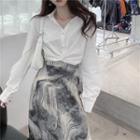 Plain Shirt / Tie-dyed Midi A-line Skirt