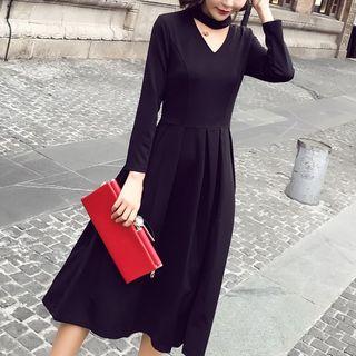 Cutout Plain Midi A-line Dress