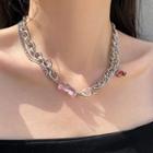 Chain Necklace Pink & Red & Silver - One Size