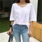 Strap-detail Elbow-sleeve T-shirt