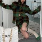 Plaid Button Coat / Mini A-line Skirt