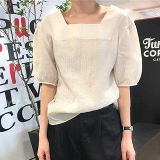 Puff-sleeve Square Neck Blouse White - One Size