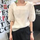 Puff-sleeve Square Neck Blouse White - One Size