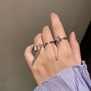 Rhinestone Chained Alloy Open Ring / Double Ring