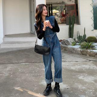 Sleeveless Collar Denim Loose-fit Jumpsuit