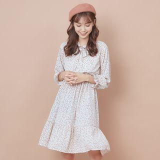 Long-sleeve Floral Midi Dress 22 - Almond - One Size
