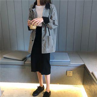 Long Sleeve Plaid Shirt / Knit Skirt