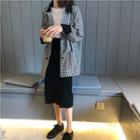 Long Sleeve Plaid Shirt / Knit Skirt