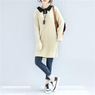 Contrast Collar Rib Knit Dress