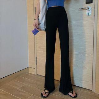 Plain Boot-cut Pants Black - One Size